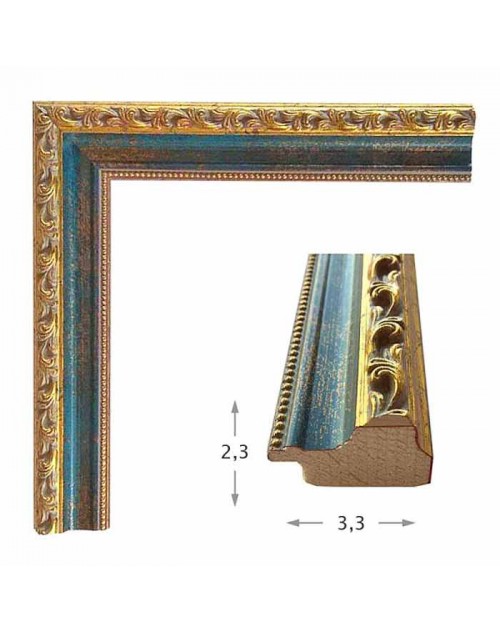 Κορνίζα ξύλινη 3,3 εκ. χρυσή σκαλιστή μπλε πατίνα 965-09